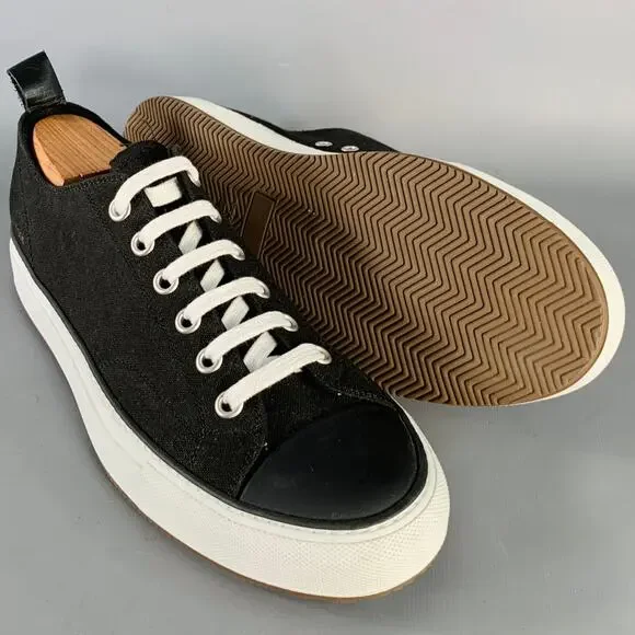 COMMON PROJECTS Size 11 Black White Canvas Lace-Up Sneakers